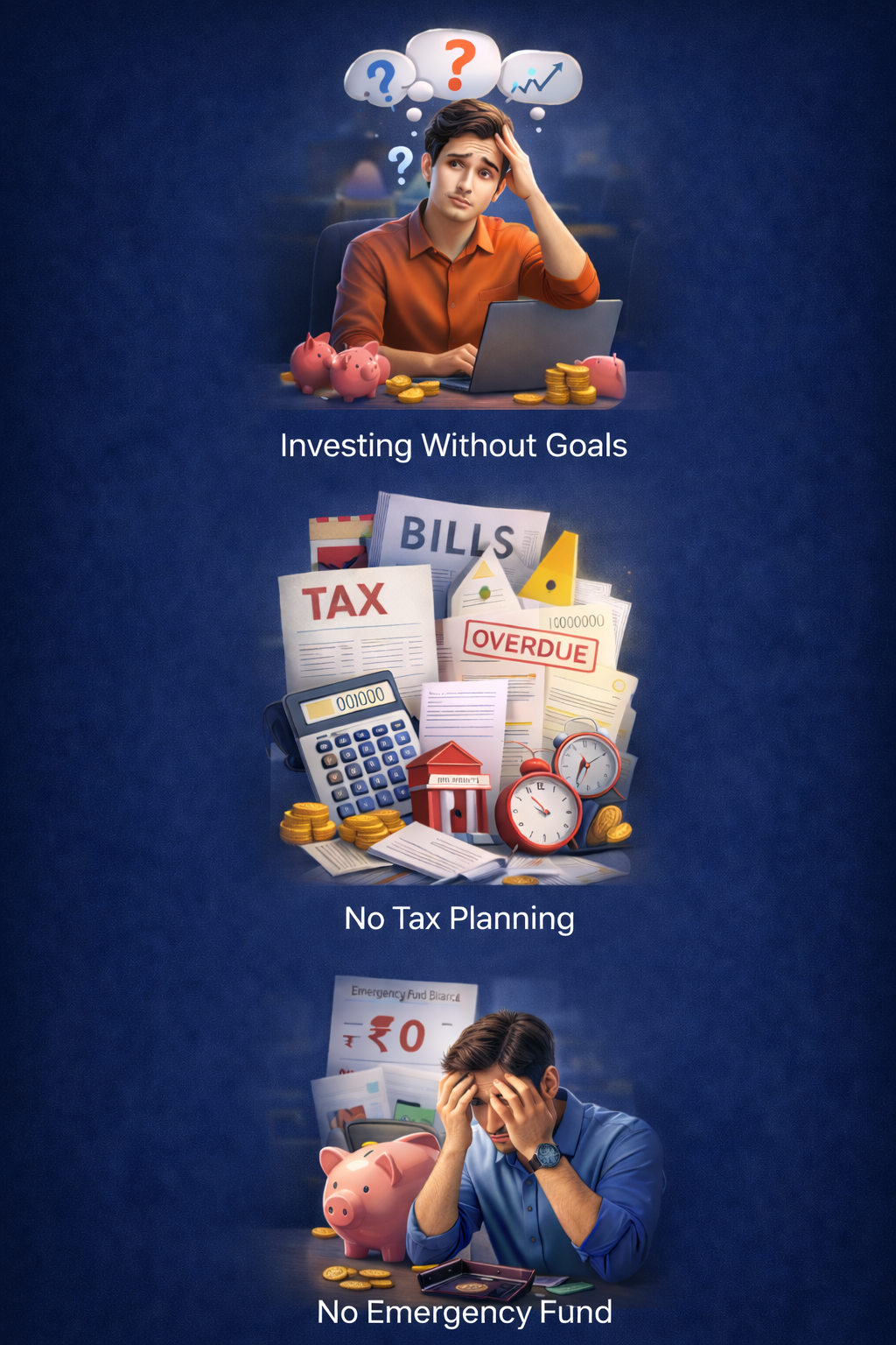 Common financial mistakes — investing without goals, tax problems, financial stress